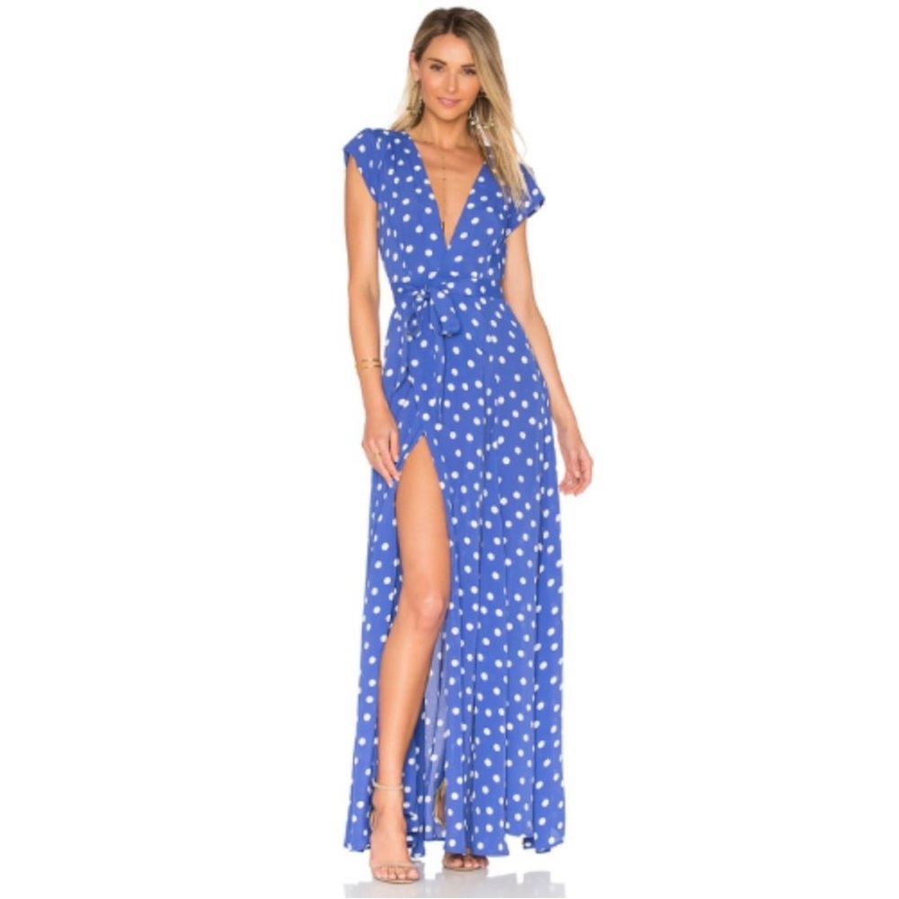 Tularosa Women’s Sid Wrap Dress in Robin Dot Size S Maxi